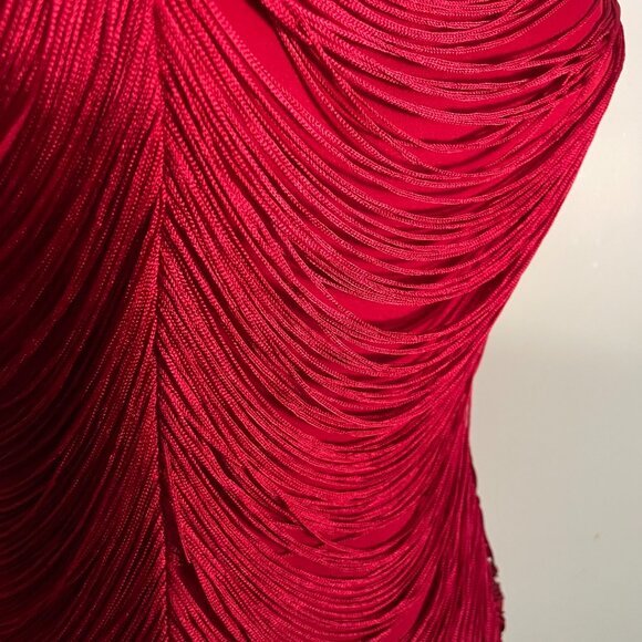 Guess Red Draped Fringe Bodycon Dress - Picture 3 of 13